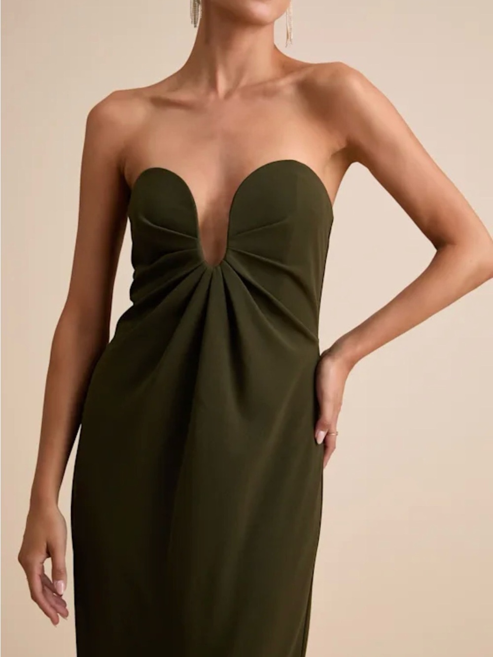 Lulu's Olive Green Strapless Sweetheart Maxi Dress